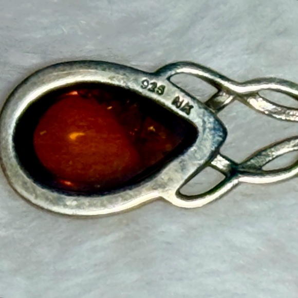 Signed Sterling Silver & Amber Necklace - Picture 5 of 7
